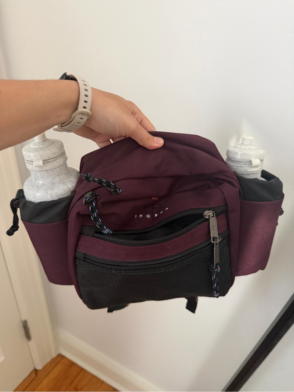 Ingear Burgundy and Black Waist Pack with Dual Bottle Pockets